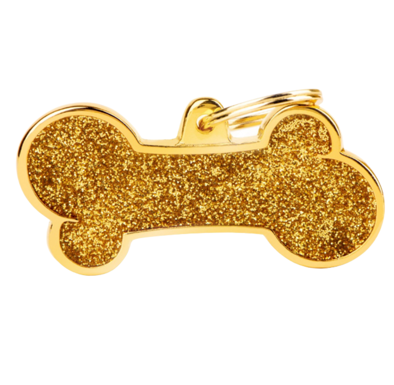 Placa De Identificación Dorada En Forma De Hueso Con Brillantina, Grabado Incluido
