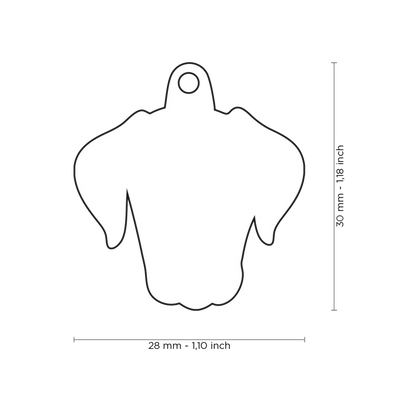 PLACA DE IDENTIFICACIÓN EN FORMA DE PERRO DALMATA, GRABADO INCLUIDO
